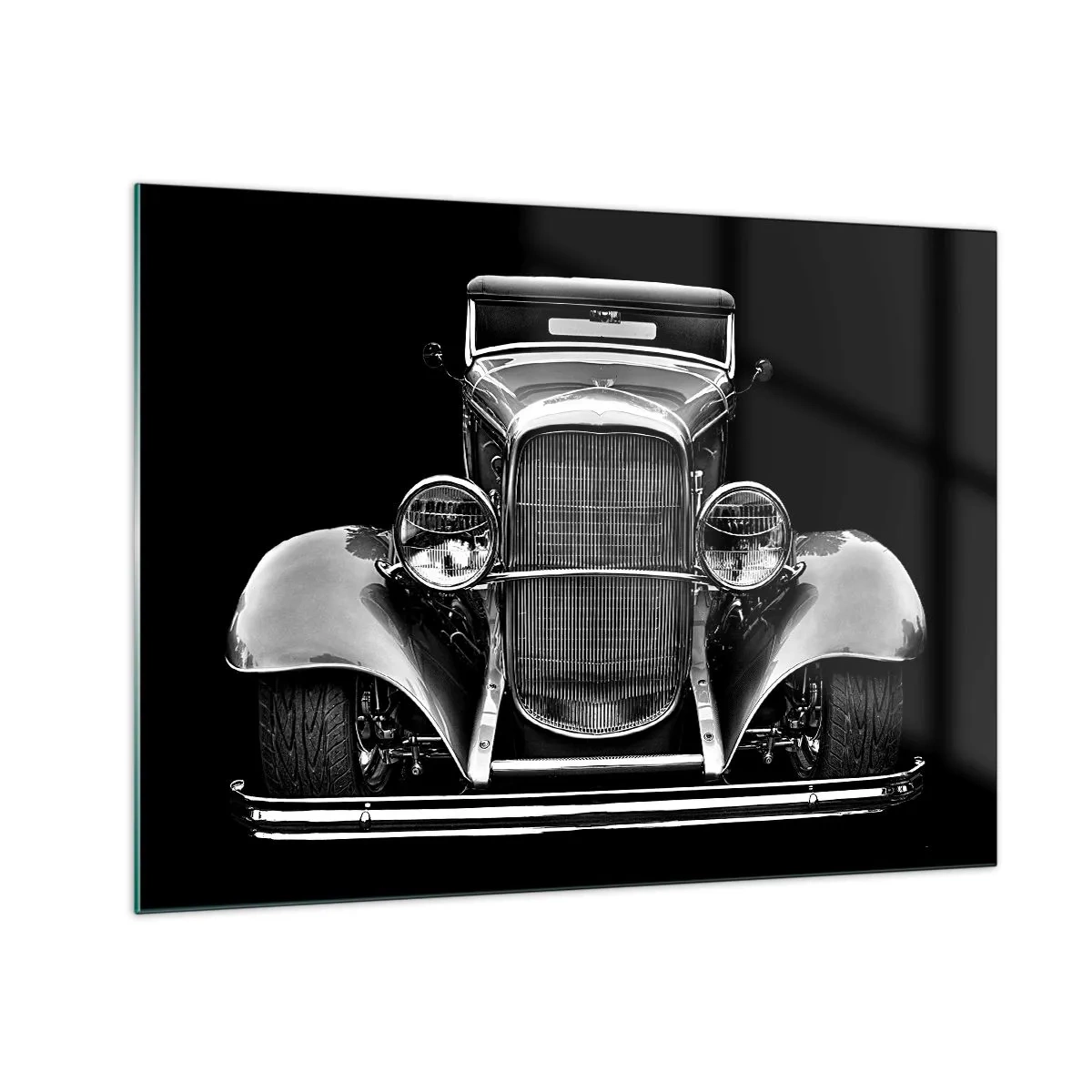 Obraz na skle - Čelní pohled na veterána retro auta - 70x50cm - Opravdový gentleman - Moderní nástěnná dekorace do obývacího pokoje a ložnice ARTTOR