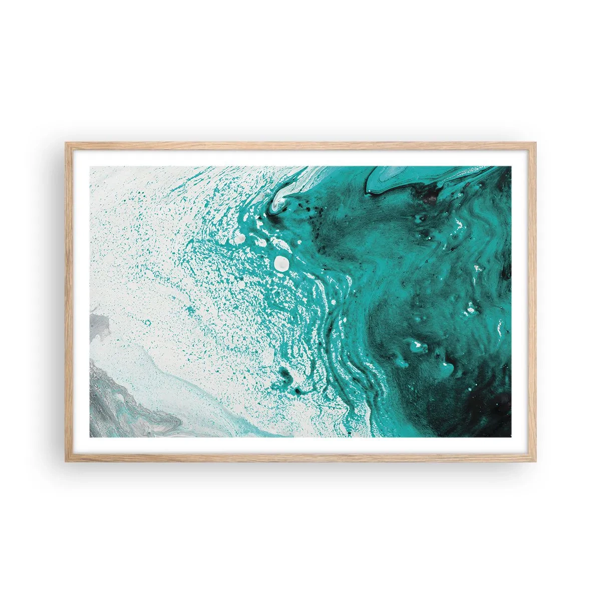 Plakát v rámu světlý dub - Propadnout v bílé a tyrkysové - 91x61 cm