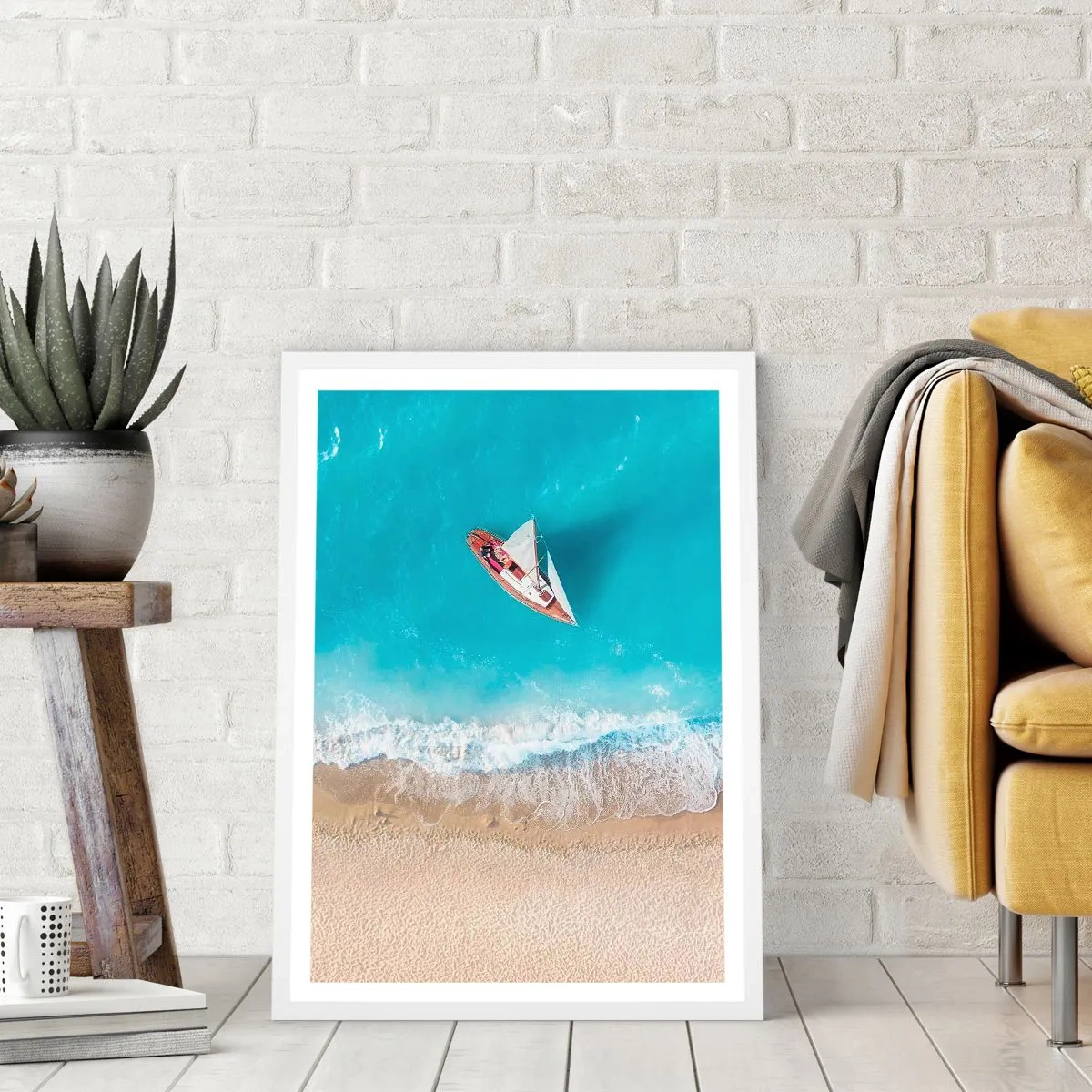 Plakát v bílém rámu - Na hranici modré a zlaté - 70x100 cm