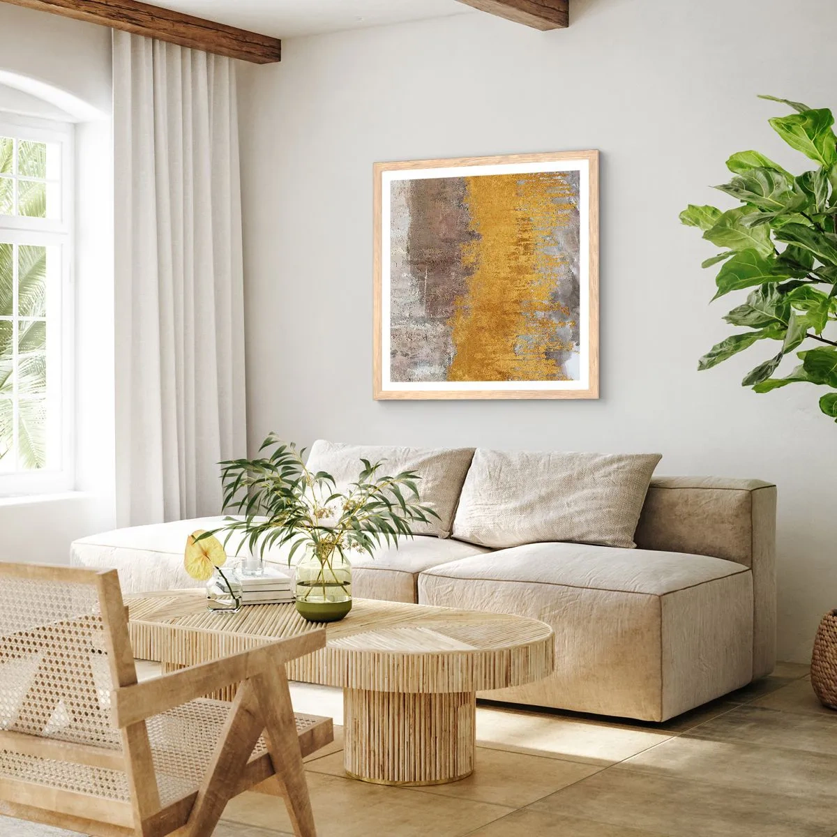 Plakát v rámu světlý dub - Zlatistý závan - 60x60 cm