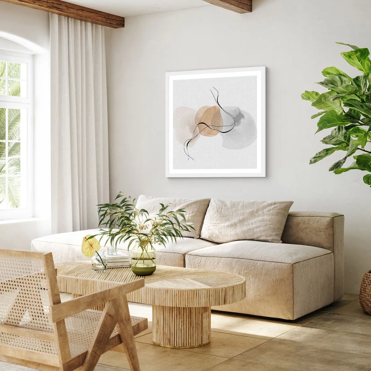 Plakát v bílém rámu - Vzdušné korálky - 60x60 cm