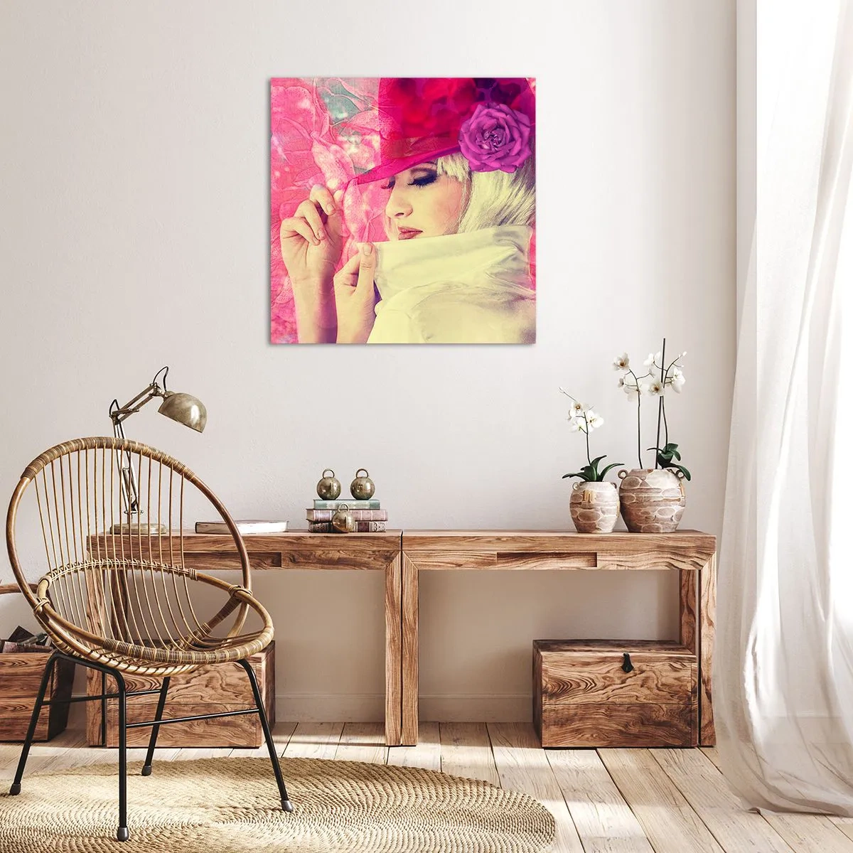 Obraz na plátně - Retro portrét v růžové mlze - 50x50 cm
