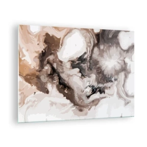 Obraz na skle - Abstraktní vzor v odstínech hnědé, béžové a bílé - 70x50cm - Zrození galaxie - Moderní nástěnná dekorace do obývacího pokoje a ložnice ARTTOR