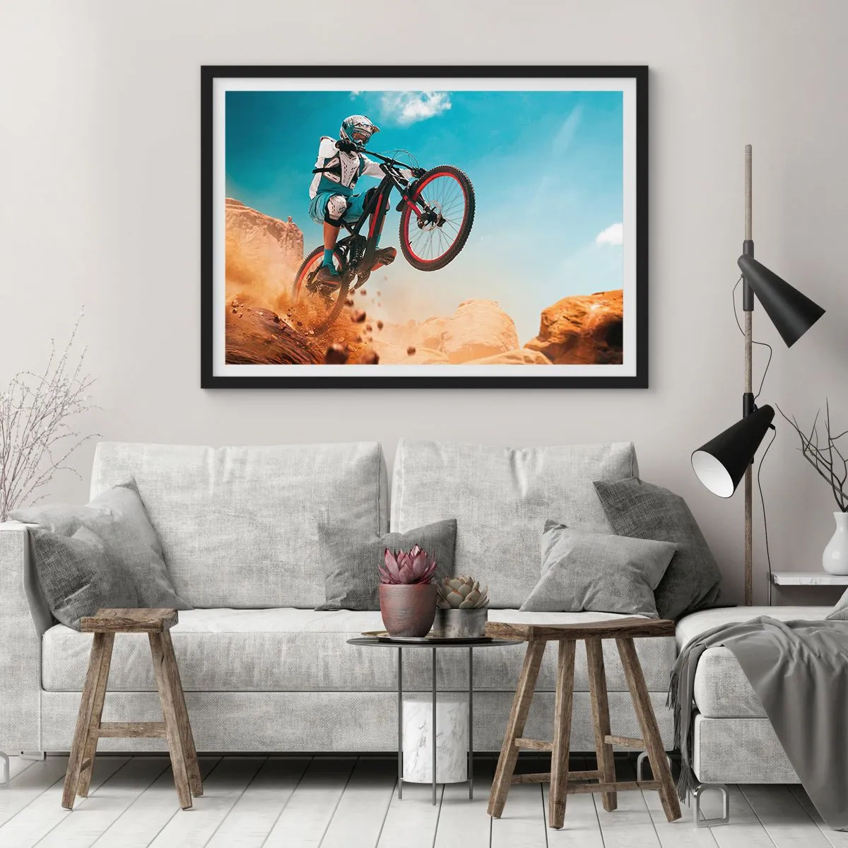 Plakát v černém rámu - Cyklistický démon šílenství - 100x70 cm