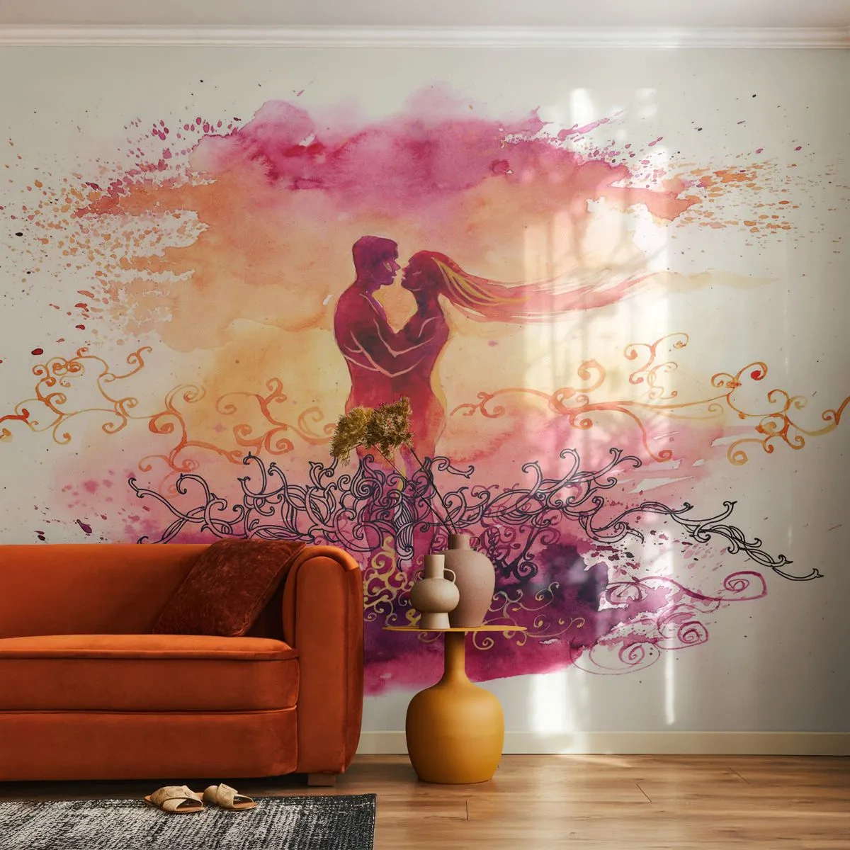 Fototapeta Premium Canvas - Jedno srdce! Potřebuji tak málo… - Abstrakce, Pár milenců, Polibek - 350x256 cm