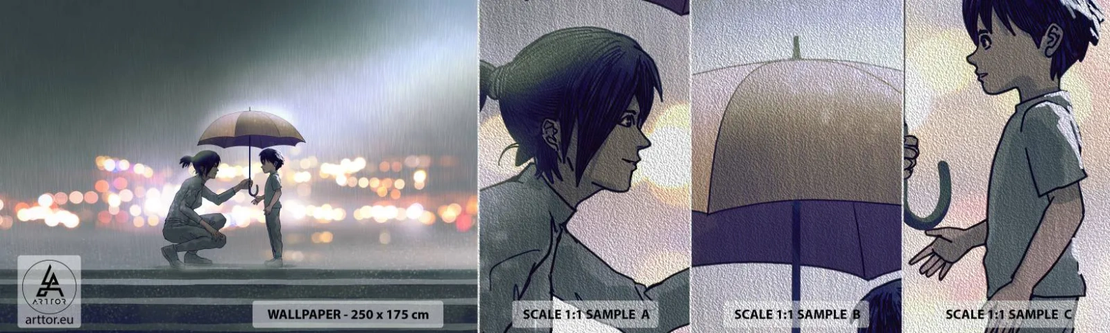 Vzor Fototapety Premium Sand - A vše je v pořádku - Pro děti, Rodina, Deštník - 100x30 cm