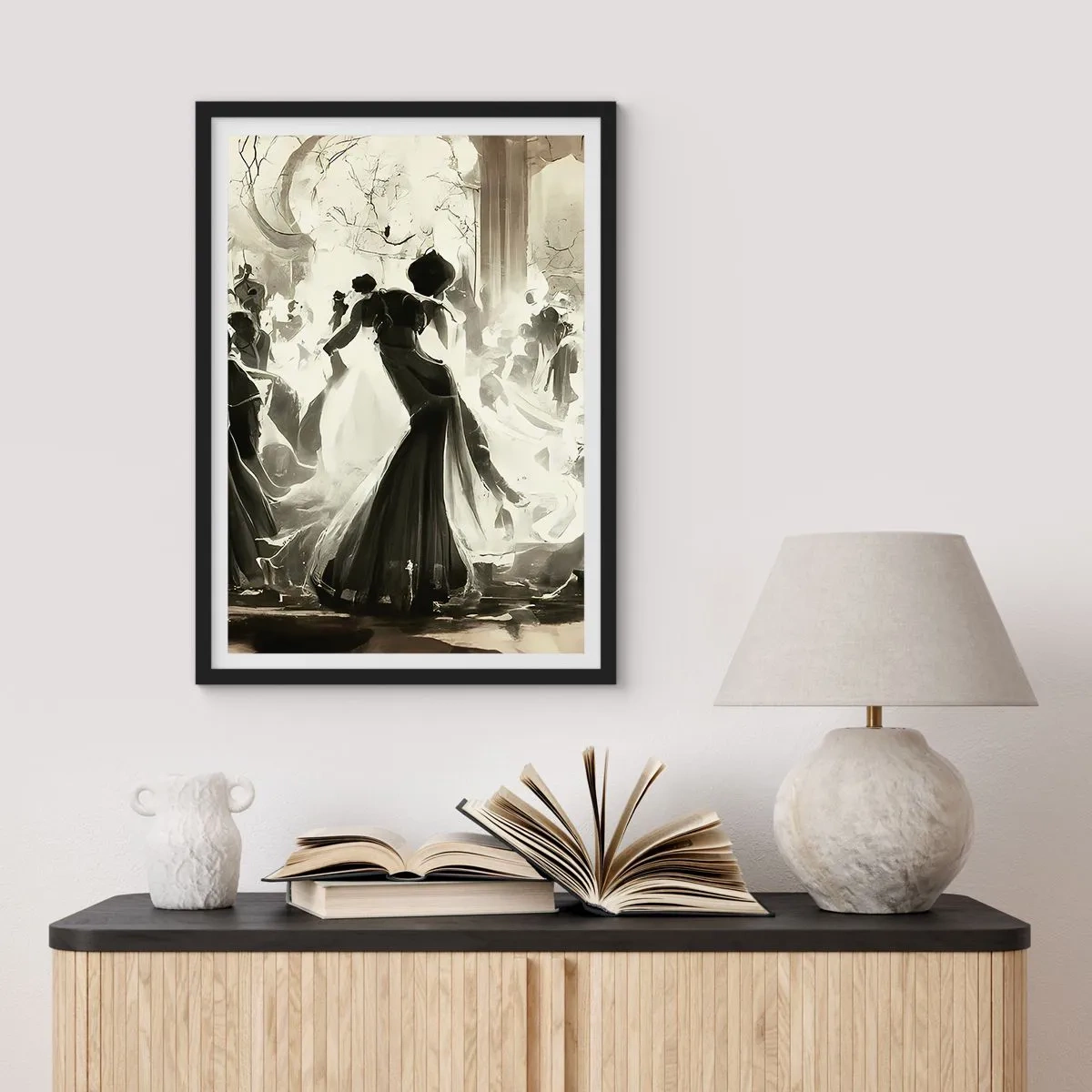 Plakát v černém rámu - Elegantní ples v černé a bílé barvě - 50x70cm - Velká maškaráda - Moderní nástěnná dekorace do obývacího pokoje a ložnice ARTTOR