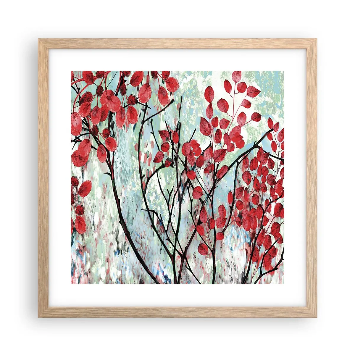 Plakát v rámu světlý dub - Strom v šarlatové - 40x40 cm
