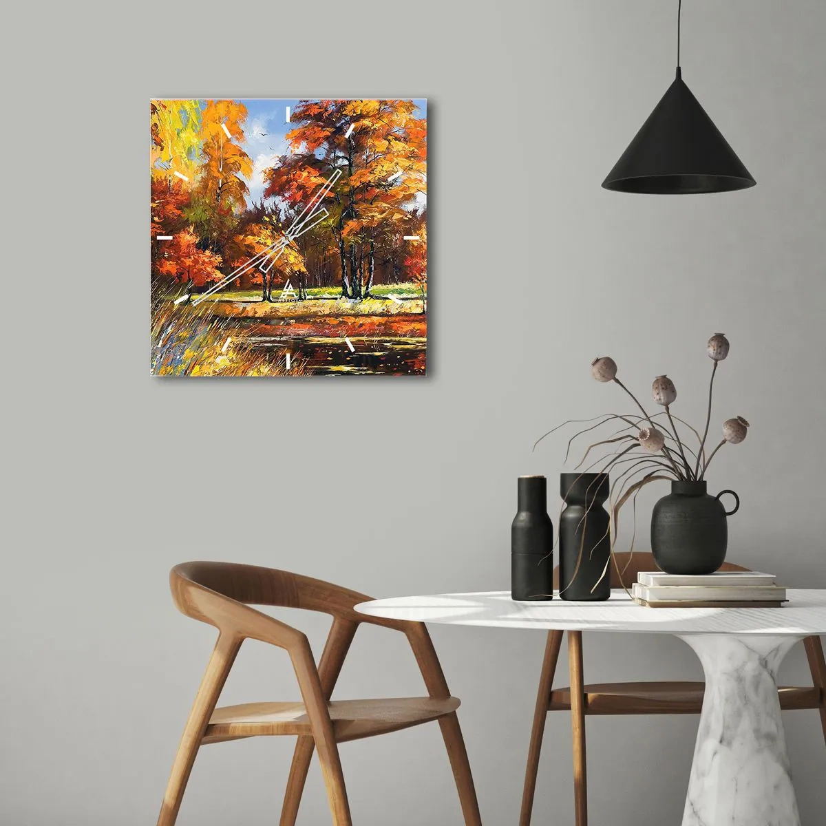 Nástěnné hodiny - Krajinka ve zlaté a hnědé - 30x30 cm