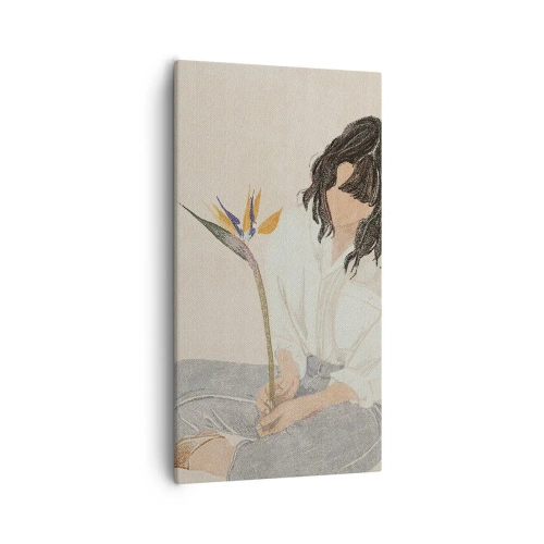Obraz na plátně - Portrét s exotickou květinou - 55x100 cm
