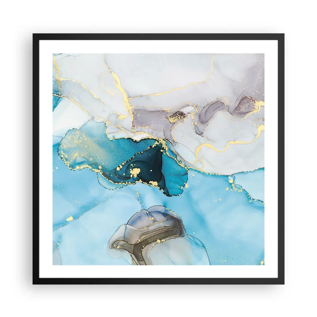 Plakát v černém rámu - Studie o setkání šedé a tyrkysové - 60x60 cm