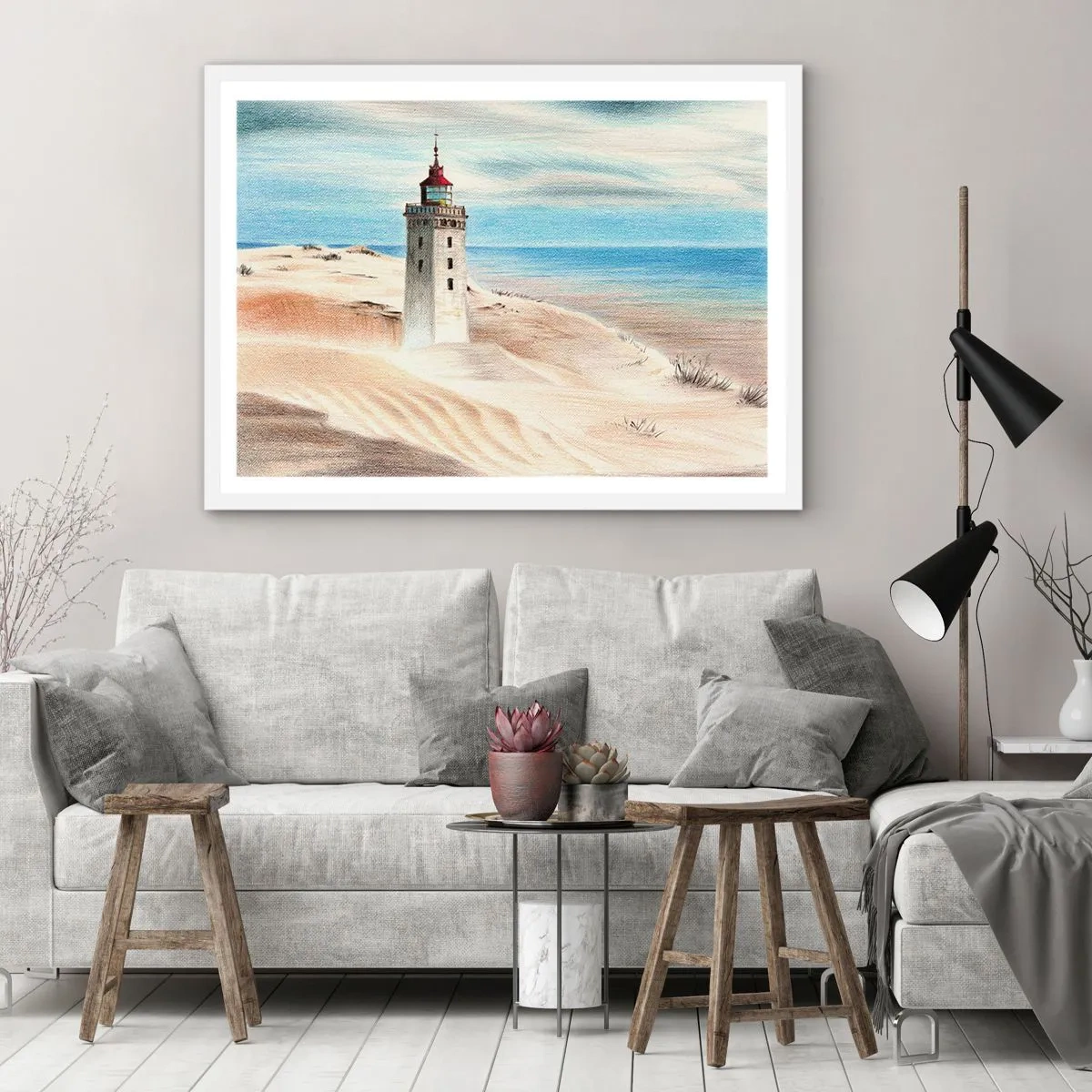 Plakát v bílém rámu - Vždy hledí na moře - 100x70 cm