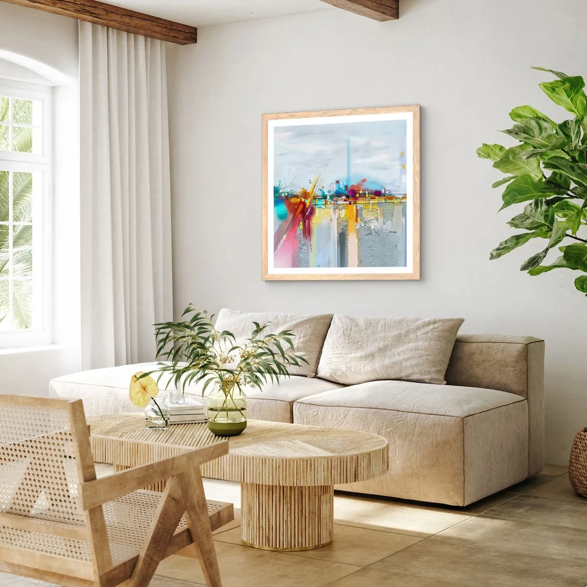 Plakát v rámu světlý dub - Most radosti nad řekou života - 40x40 cm