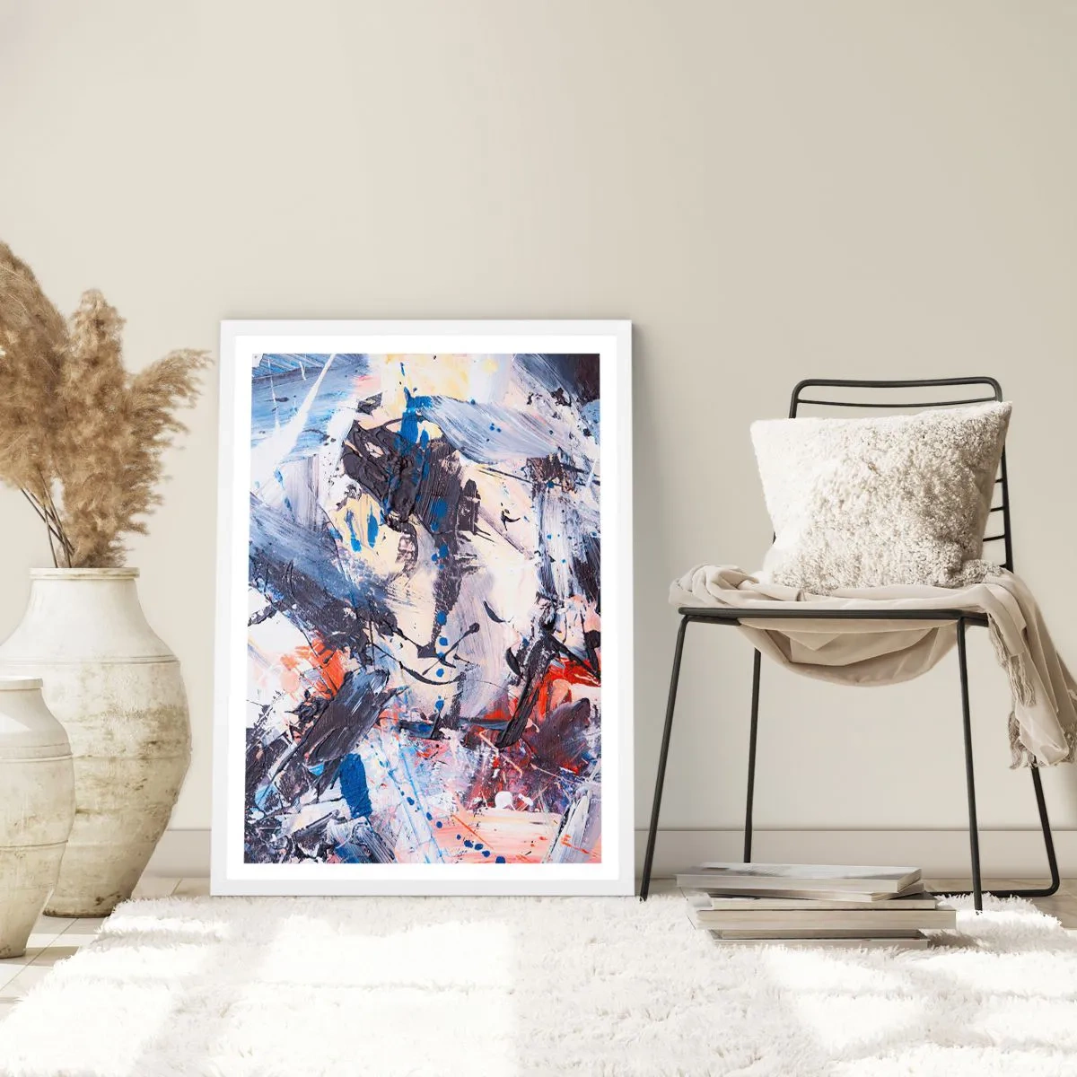 Plakát v bílém rámu - Bláznivý tanec abstrakce - 61x91 cm