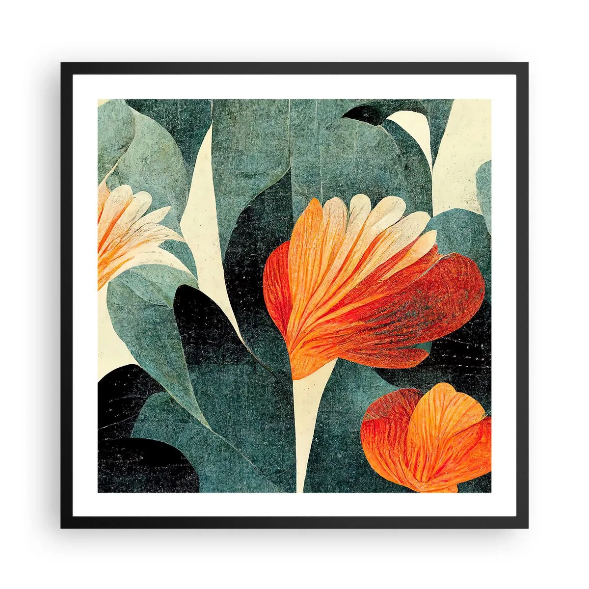 Plakát v černém rámu - Tropické horko a chlad zeleně - 60x60 cm