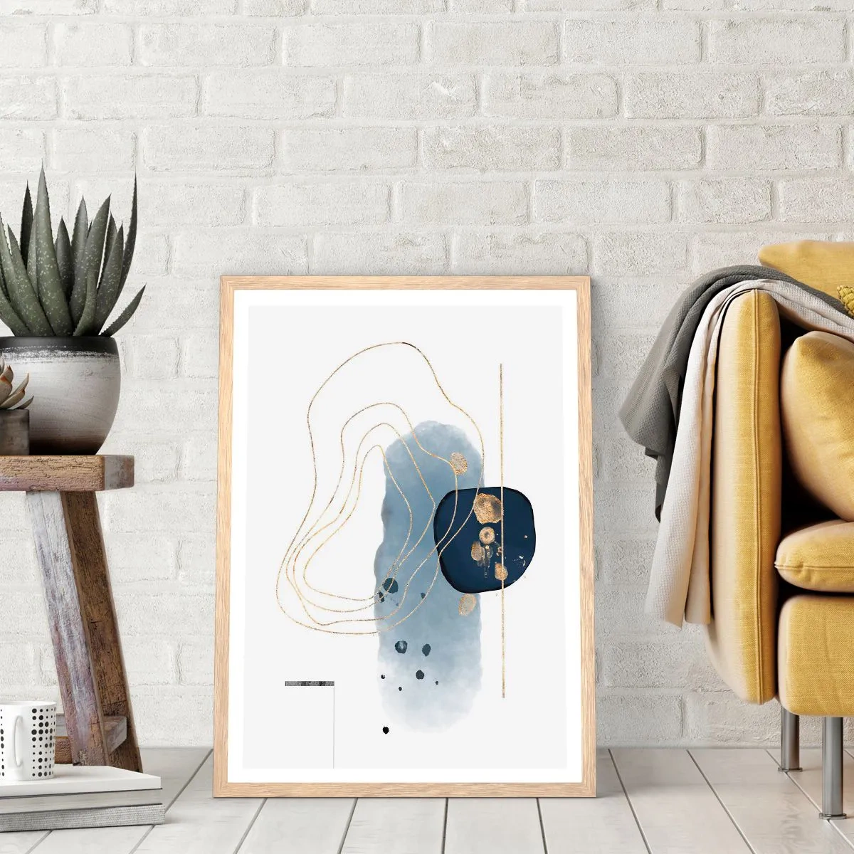 Plakát v rámu světlý dub - Modro-zlatá fantazie - 70x100 cm