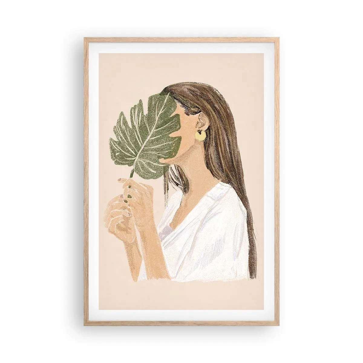 Plakát v rámu světlý dub - Tajemný portrét s vějířem - 61x91 cm