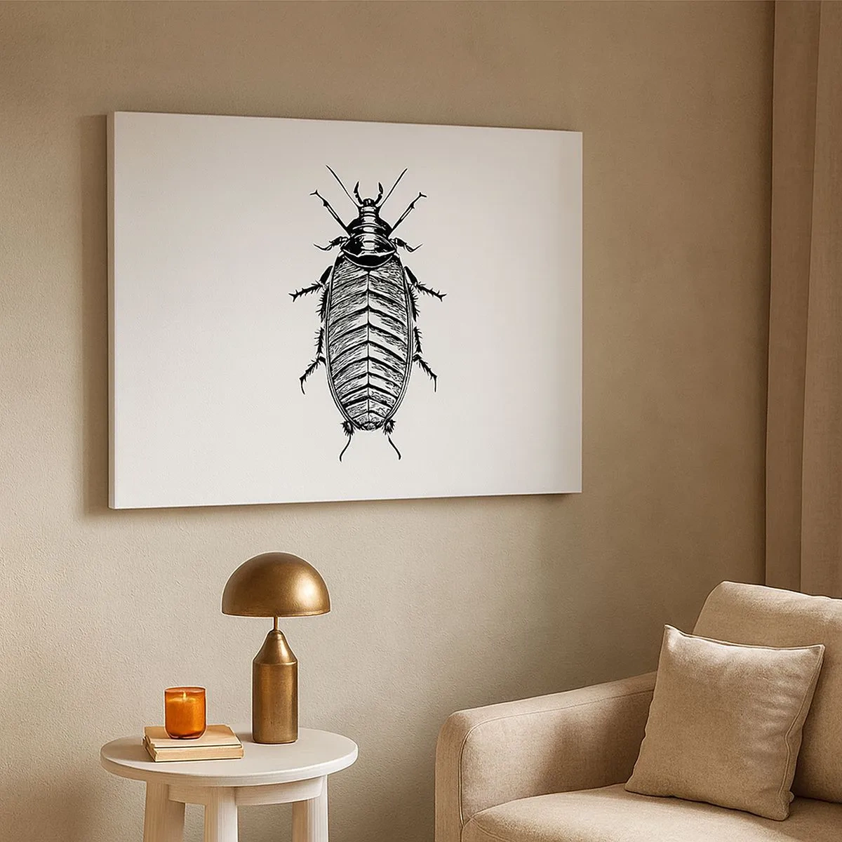 Obraz na plátně - Grafika černobílého hmyzu na bílém pozadí - 70x50cm - Vzorový exemplář! - Moderní nástěnná dekorace do obývacího pokoje a ložnice ARTTOR