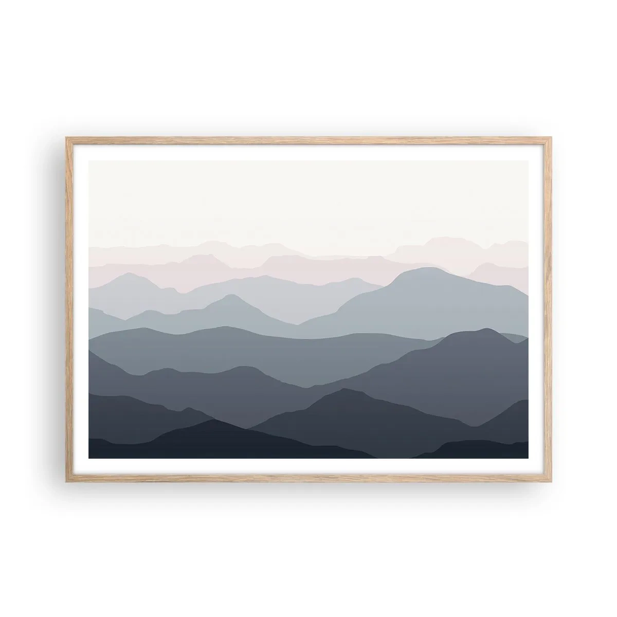 Plakát v rámu světlý dub - Vlny hor - 100x70 cm