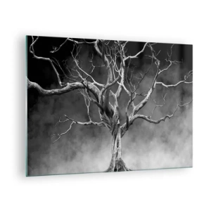 Obraz na skle - Černý strom proti mlze - 70x50cm - Původní a svaté - Moderní nástěnná dekorace do obývacího pokoje a ložnice ARTTOR