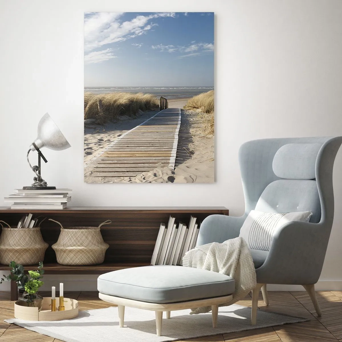 Obraz na skle - Za dunou, v šumění trávy - 50x70 cm