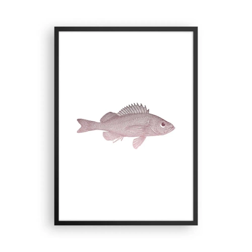 Plakát v černém rámu - Rybí grafika na bílém pozadí v minimalistickém stylu - 50x70cm - Ryba s velkýma očima - Moderní nástěnná dekorace do obývacího pokoje a ložnice ARTTOR