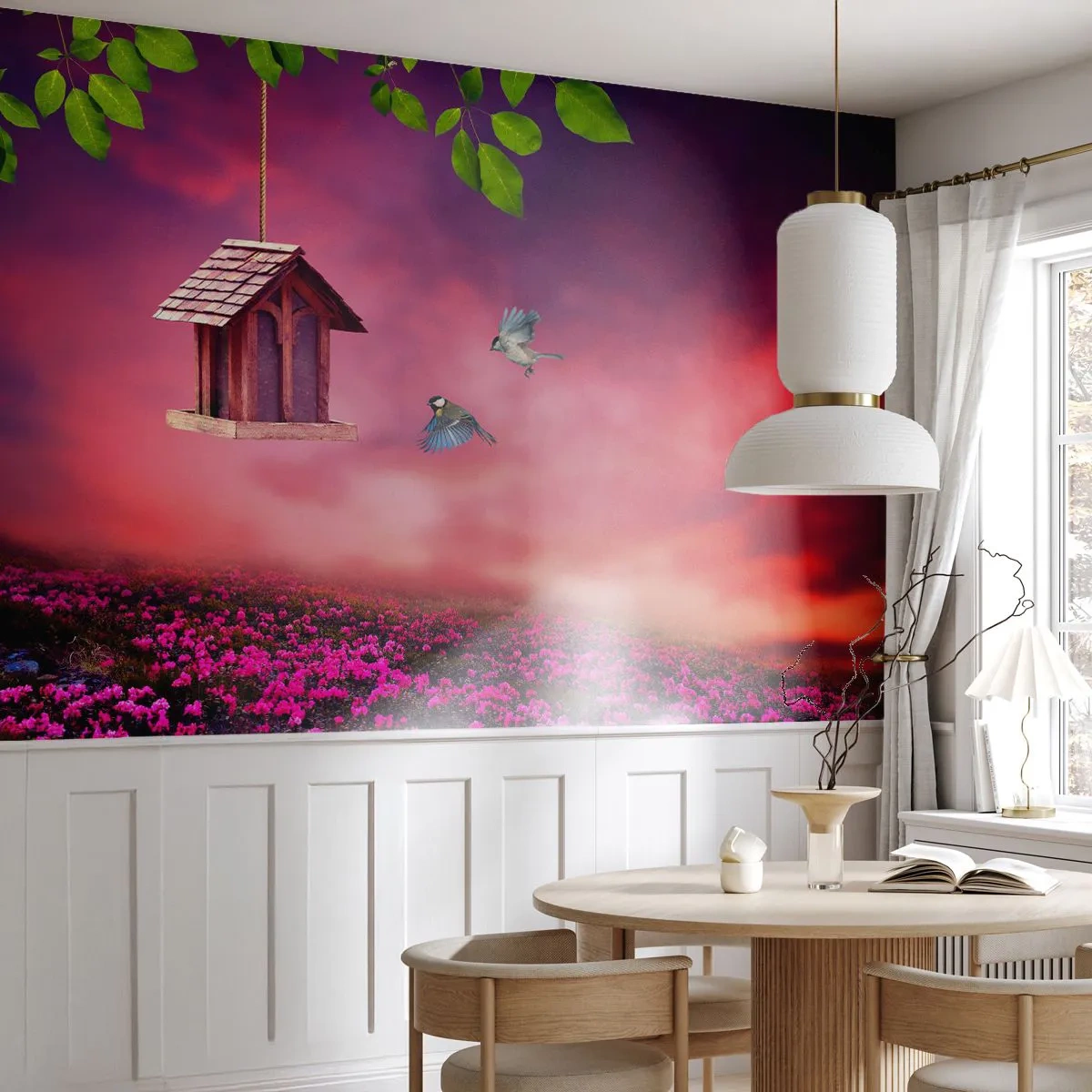 Fototapeta Premium Sand - Pozvání na večeři - Krajina, Květiny, Ptačí budka - 100x70 cm
