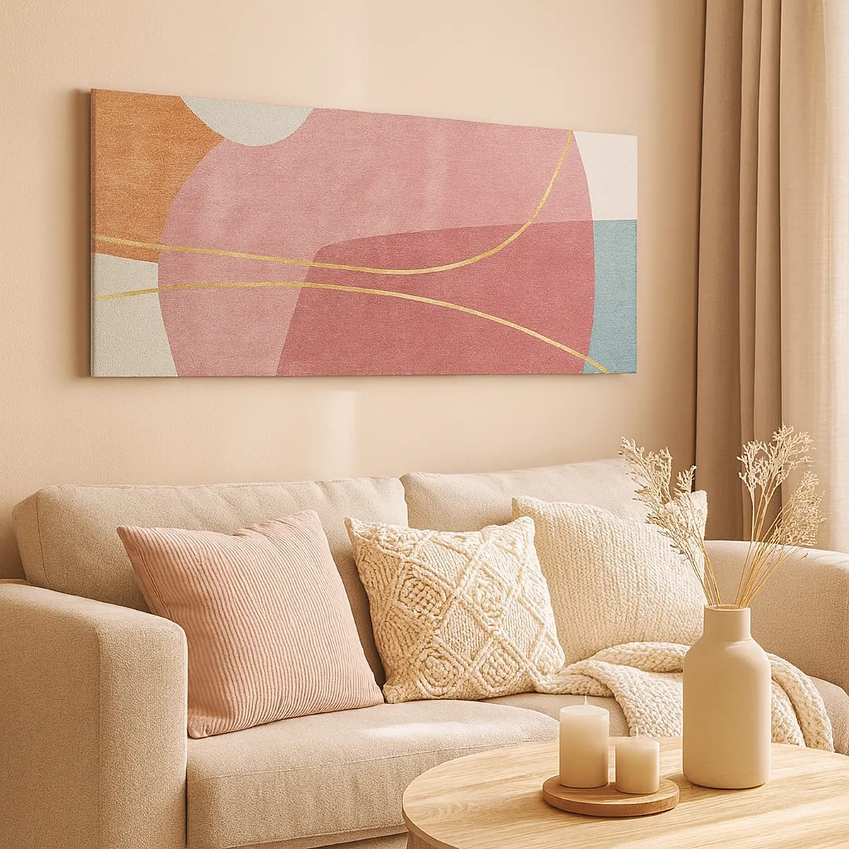 Obraz na plátně - Pastelová kompozice se zlatou nití - 30x30 cm