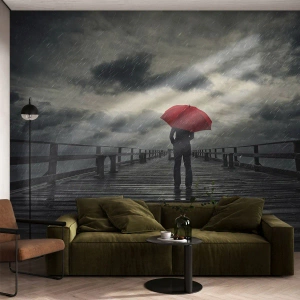 Fototapeta Premium Sand - Nevadí, že prší - Dřevěné molo, Moře, Procházka v dešti - 100x70 cm
