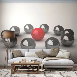 Fototapeta Samolepicí Deluxe Sticker - Kruh v stříbrné a červené - Abstrakce, 3D, Kulaté koule - 100x70 cm
