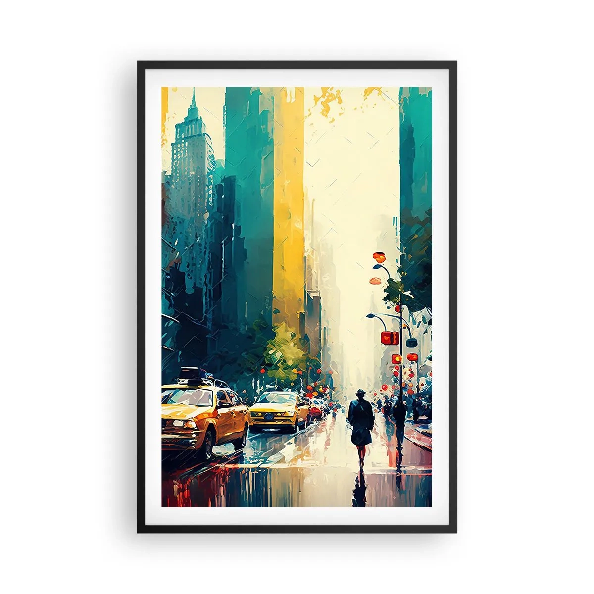 Plakát v černém rámu - New York – tady je i déšť barevný - 61x91 cm