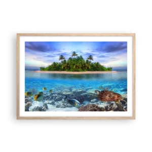 Plakát v rámu světlý dub - Nebeský ostrov zve - 70x50 cm