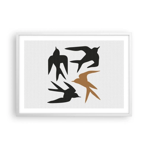 Plakát v bílém rámu - Vlaštovky - 70x50 cm