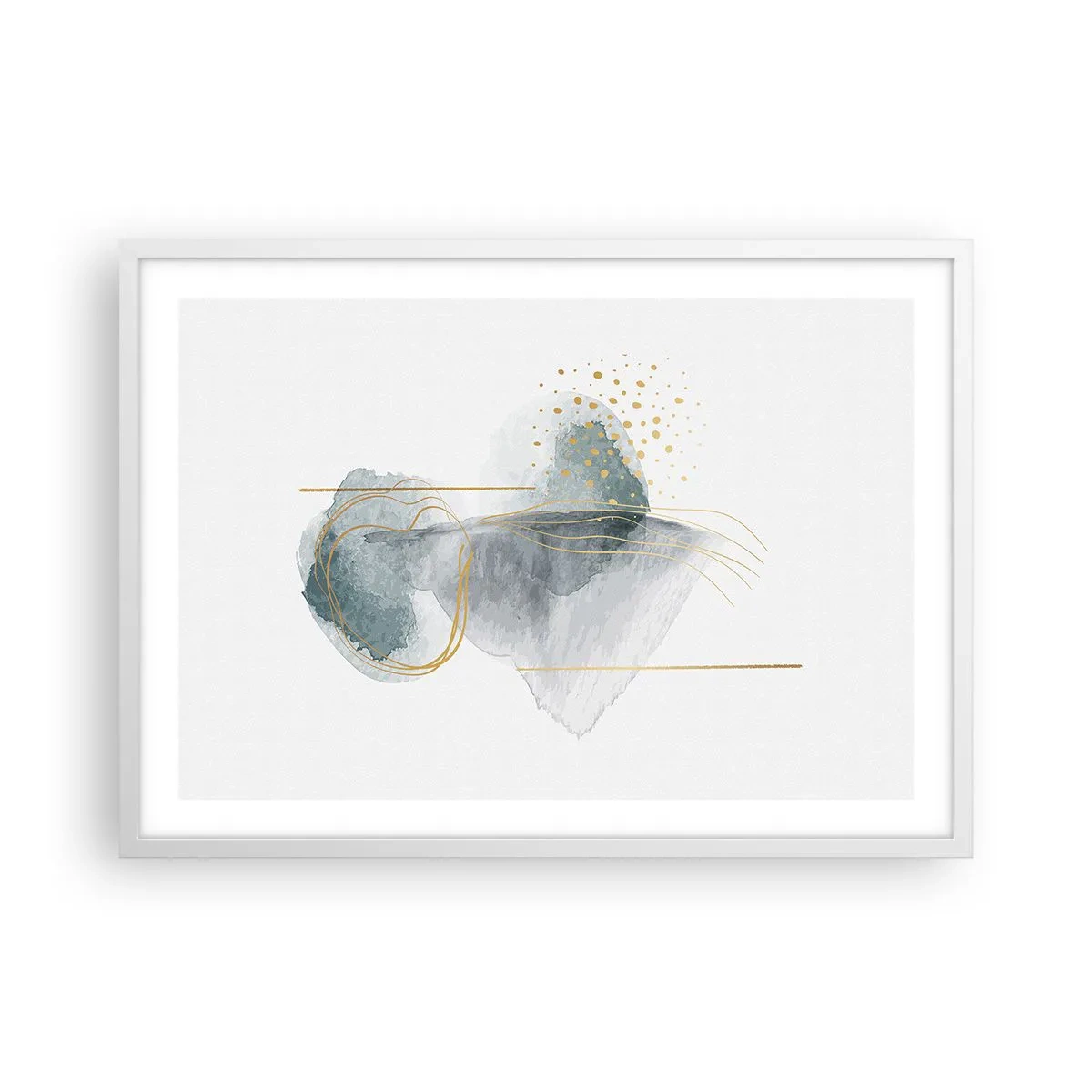 Plakát v bílém rámu - O vztahu mezi šedou a zlatou - 70x50 cm