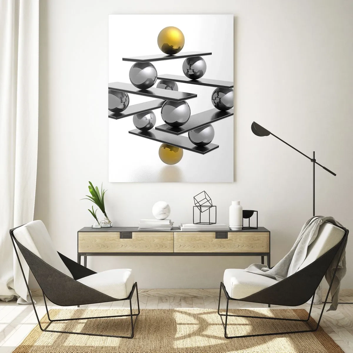 Obraz na skle - Zlato-stříbrná rovnováha - 50x70 cm