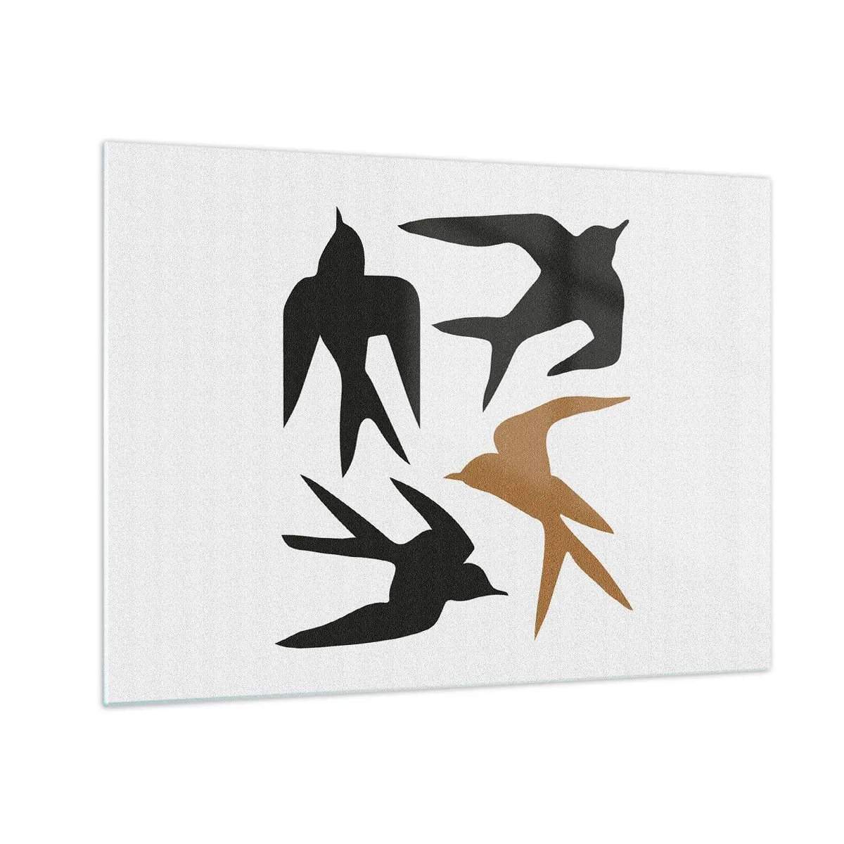 Obraz na skle - Čtyři létající vlaštovky v minimalistickém stylu - 70x50cm - Vlaštovky - Moderní nástěnná dekorace do obývacího pokoje a ložnice ARTTOR