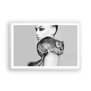 Plakát v bílém rámu - Dáma s činčilou - 91x61 cm