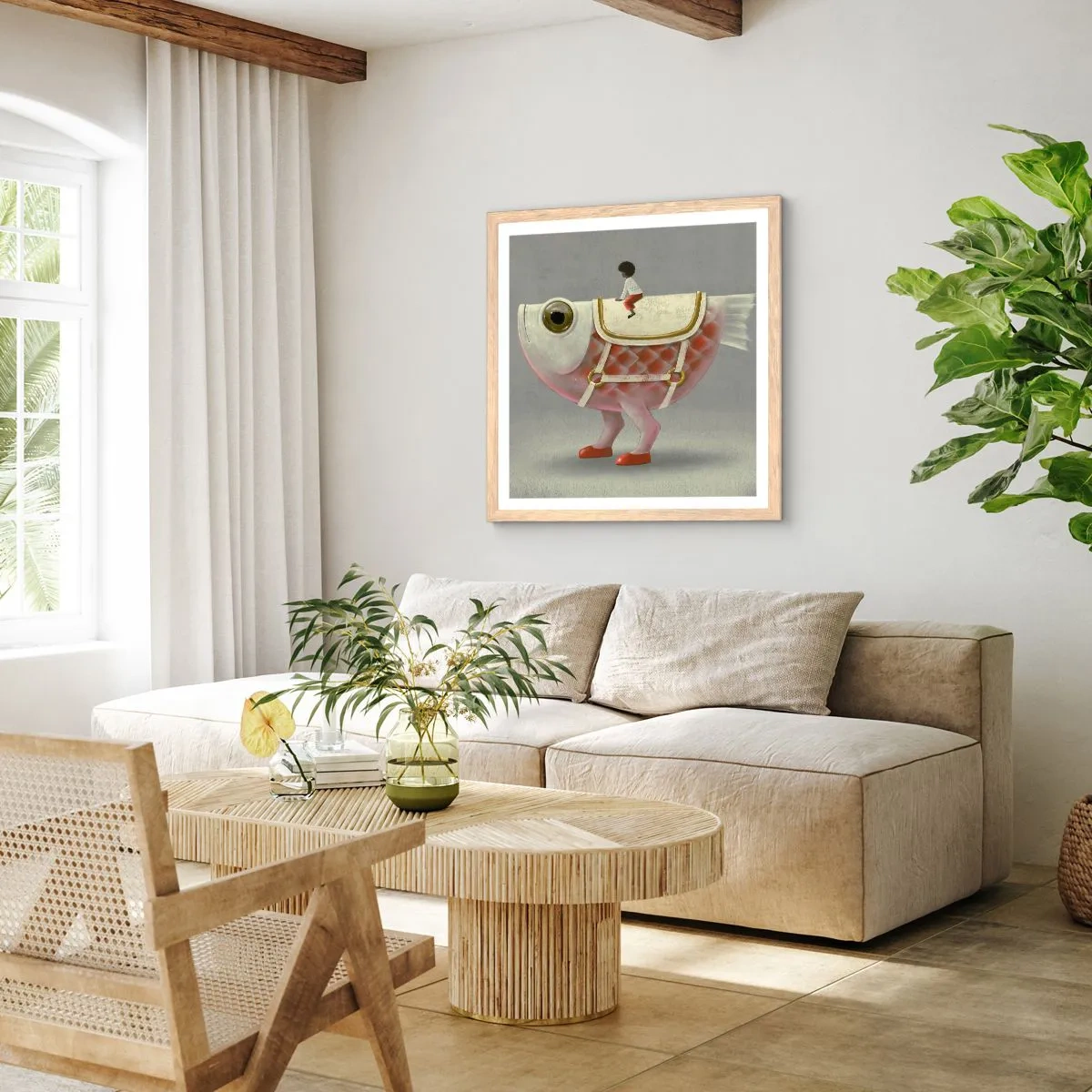 Plakát v rámu světlý dub - Rybí jezdec - 50x50 cm