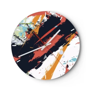 Nástěnné hodiny - Abstraktní vzor s barevnými tahy štětcem - 30x30cm - Dynamická kompozice - Moderní nástěnná dekorace do obývacího pokoje, kuchyně a ložnice ARTTOR