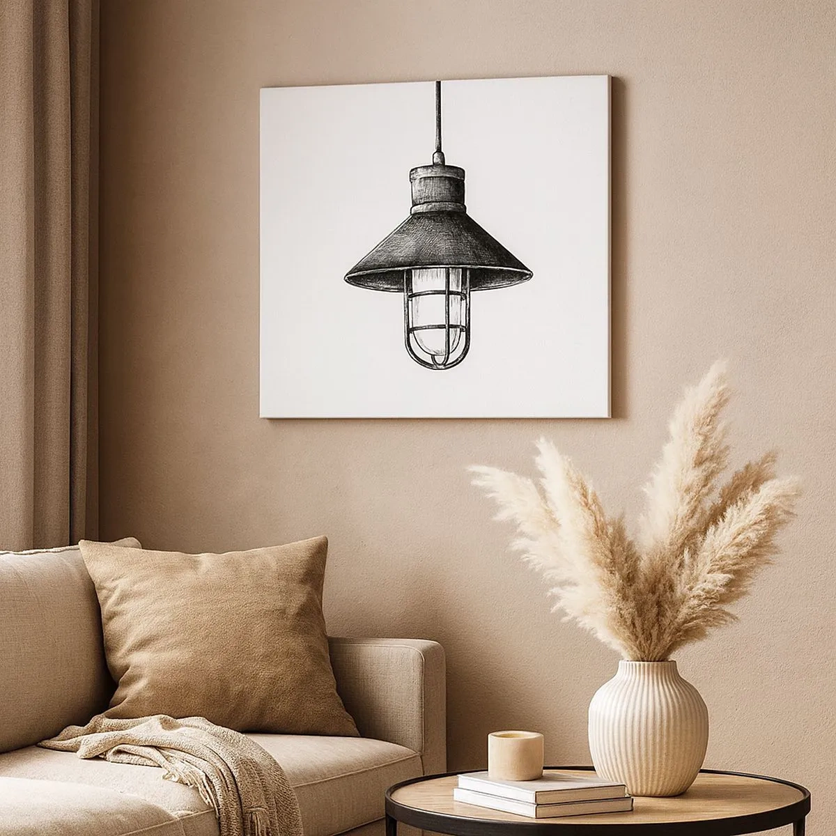 Obraz na plátně - Kresba retro závěsné lampy na bílém pozadí - 70x50cm - Jako před lety… - Moderní nástěnná dekorace do obývacího pokoje a ložnice ARTTOR