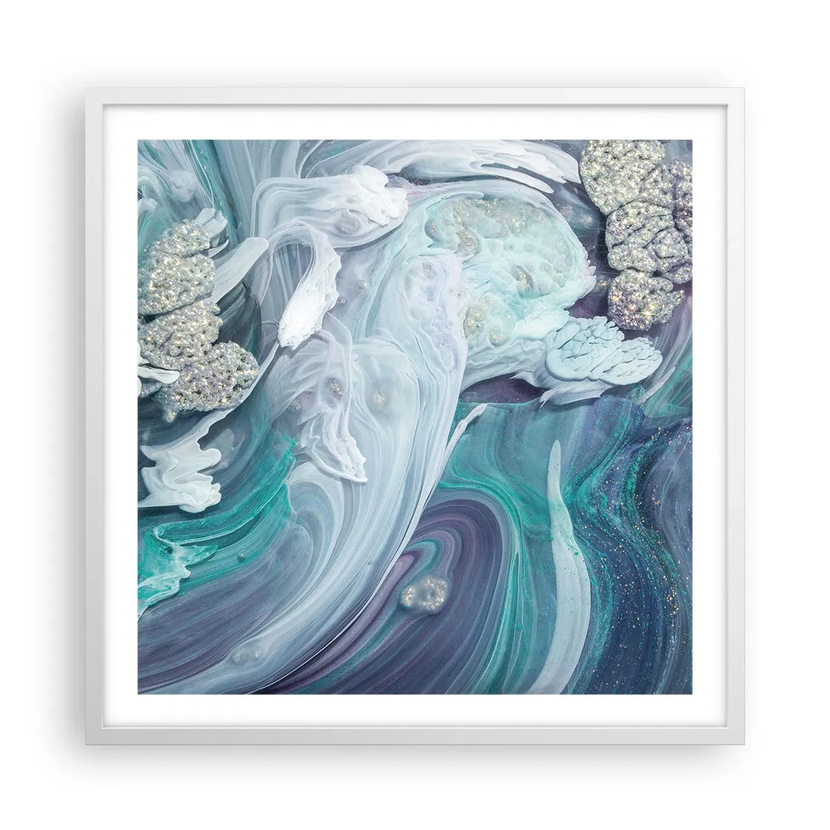 Plakát v bílém rámu - Proudy modré - 60x60 cm