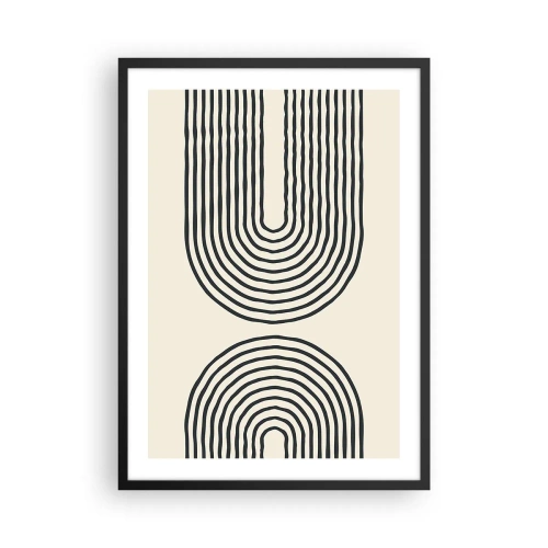Plakát v černém rámu - Abstraktní vzor s čarami tvořícími symetrické oblouky v minimalistickém stylu. - 50x70cm - Již brzy… - Moderní nástěnná dekorace do obývacího pokoje a ložnice ARTTOR