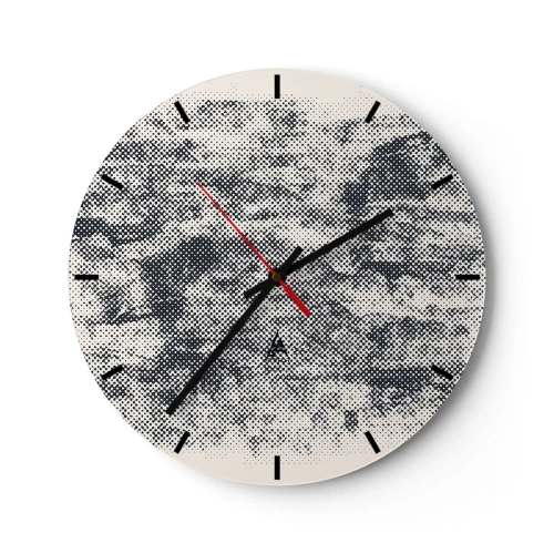 Nástěnné hodiny - Černá a bílá textura s efektem rastrové mřížky - 30x30cm - Mlžná kompozice - Moderní nástěnná dekorace do obývacího pokoje, kuchyně a ložnice ARTTOR