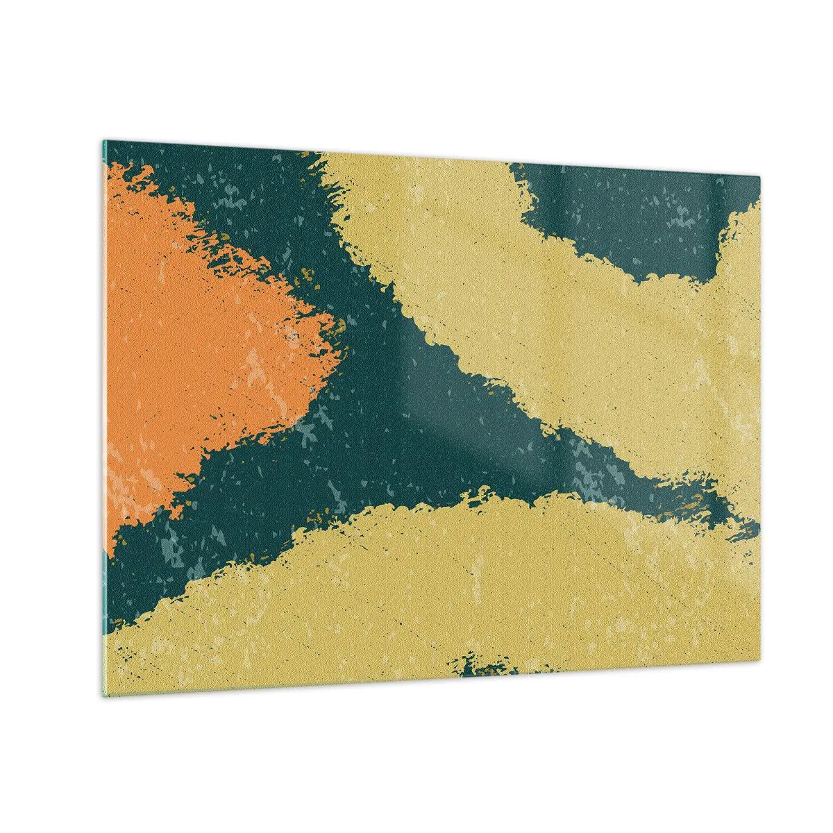 Obraz na skle - Plynulá abstrakce v hořčicové, zelené a oranžové barvě. - 70x50cm - Abstrakce – zpomalený pohyb - Moderní nástěnná dekorace do obývacího pokoje a ložnice ARTTOR