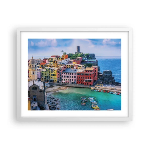 Plakát v bílém rámu - Středomořské kouzelné městečko - 50x40 cm