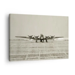Obraz na plátně - Historické letadlo na letišti v sépiové barvě - 70x50cm - Jako vždy připraven - Moderní nástěnná dekorace do obývacího pokoje a ložnice ARTTOR