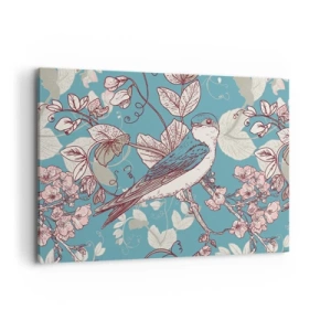 Obraz na plátně - Na bílém stromě ptáci a stříbrné listí - 120x80 cm