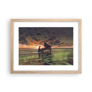 Plakát v rámu světlý dub - Koncert na piano a vlny - 40x30 cm
