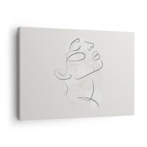Obraz na plátně - Minimalistická skica obličeje na světlém pozadí - 70x50cm - Náčrt snu - Moderní nástěnná dekorace do obývacího pokoje a ložnice ARTTOR