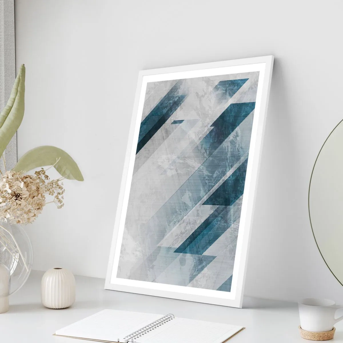 Plakát v bílém rámu - Prostorová kompozice – pohyb šedé - 40x50 cm